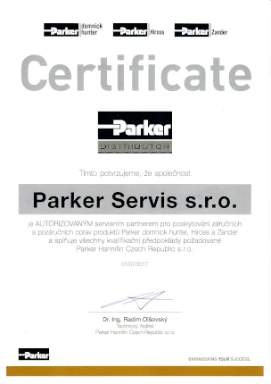 Parker certifikát Parker Servis